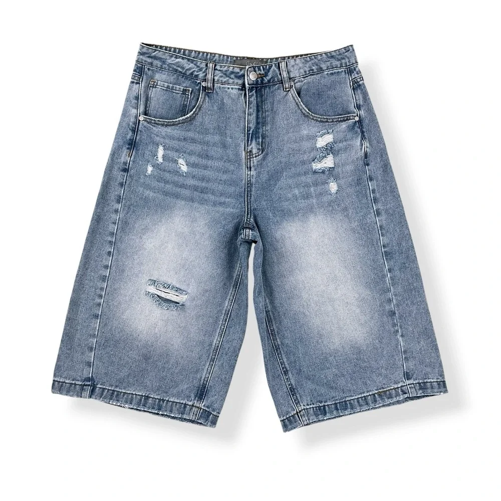 Cali 1850 Shorts Women 13/31 (ACTUAL 33x15) Blue Distressed Jorts Denim Baggy